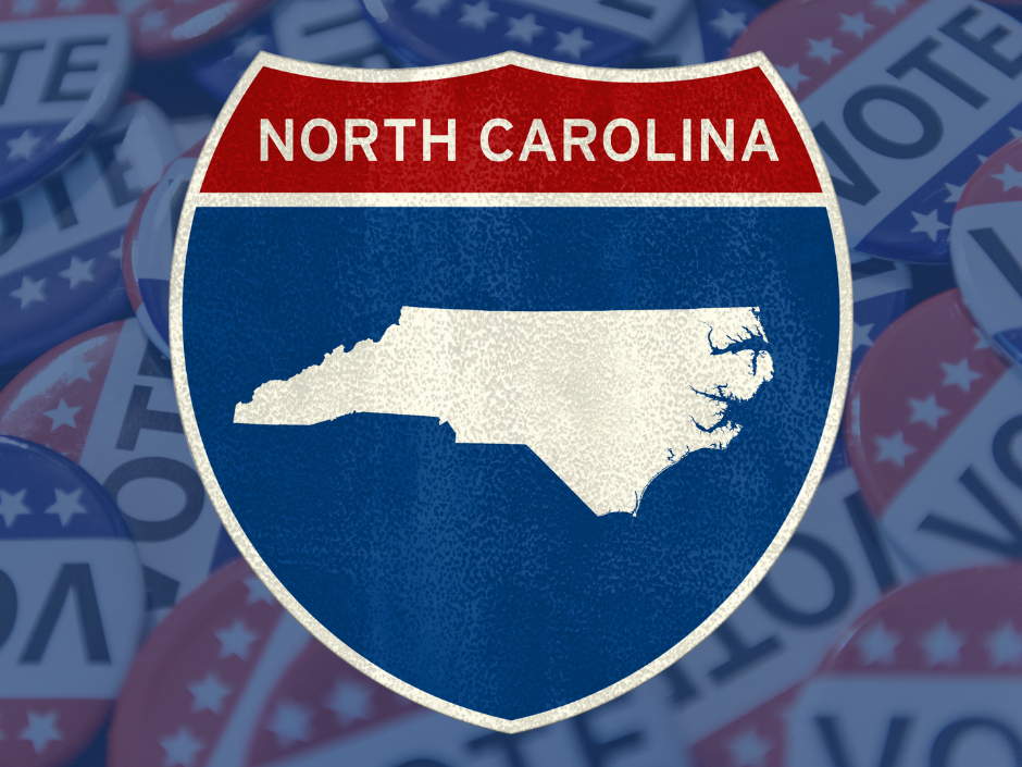 Image of the North Carolina map and "vote" buttons.